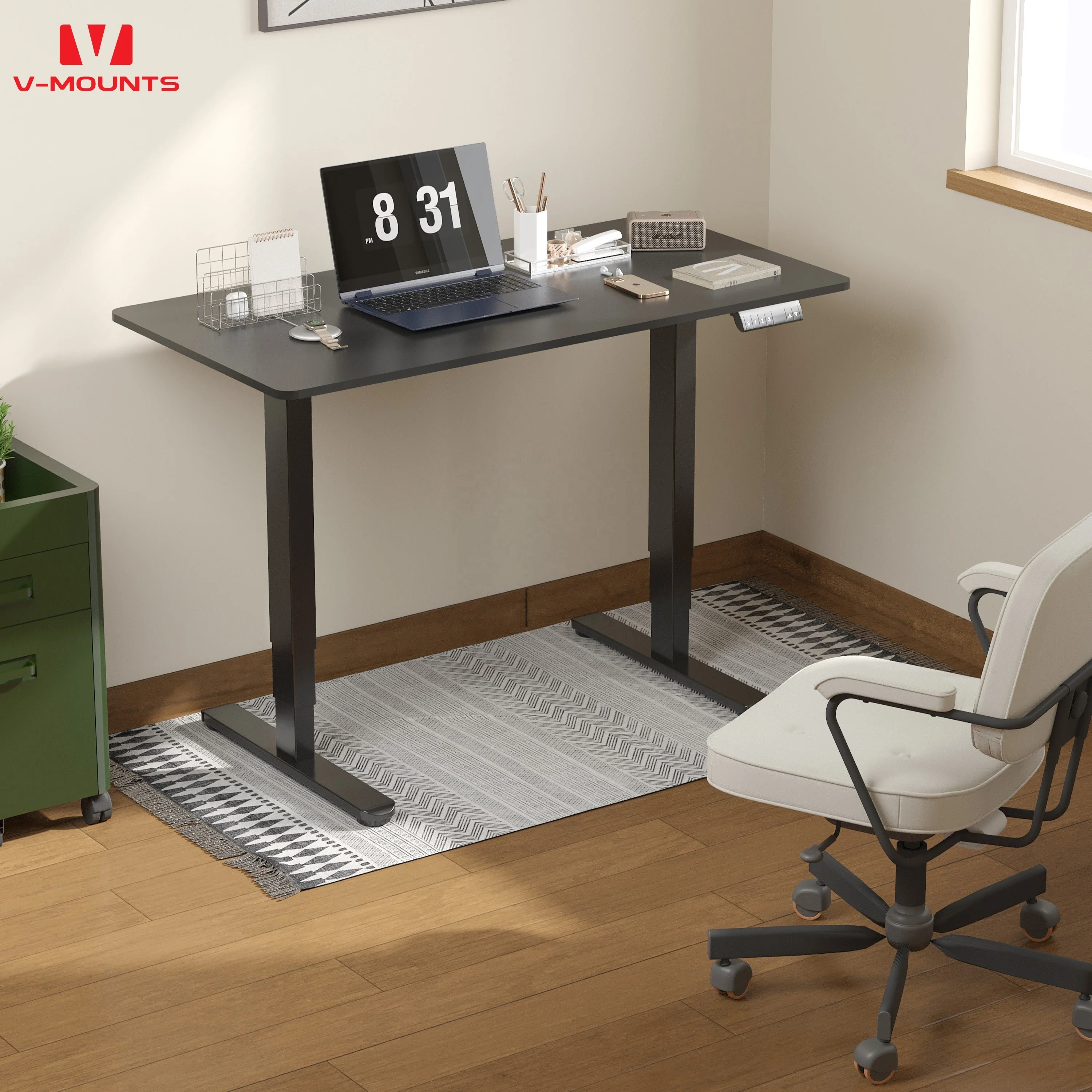 V-mounts Ergonomic electric standing desk for office with Micro-adjustable foot pad design JSD2-02-D-1P