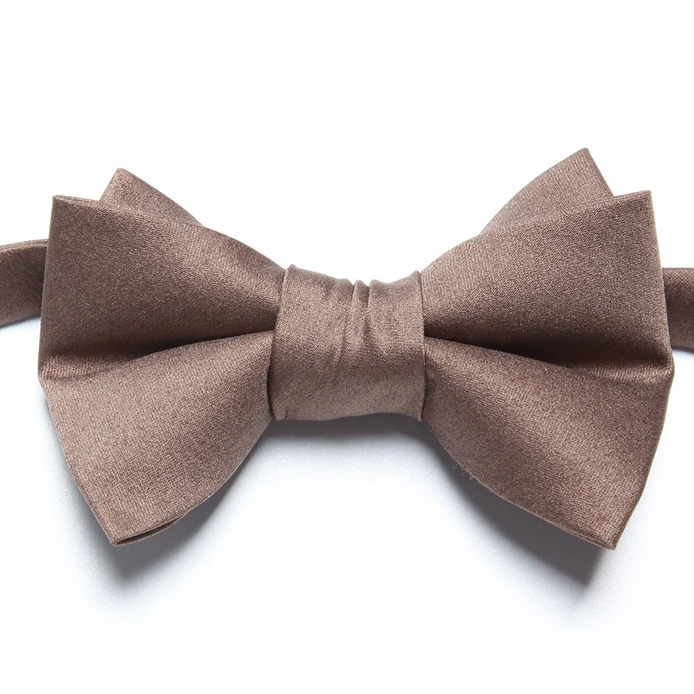 Newest design mens silk satin pre tied neck boys bowtie brown large butterfly  bow ties for men