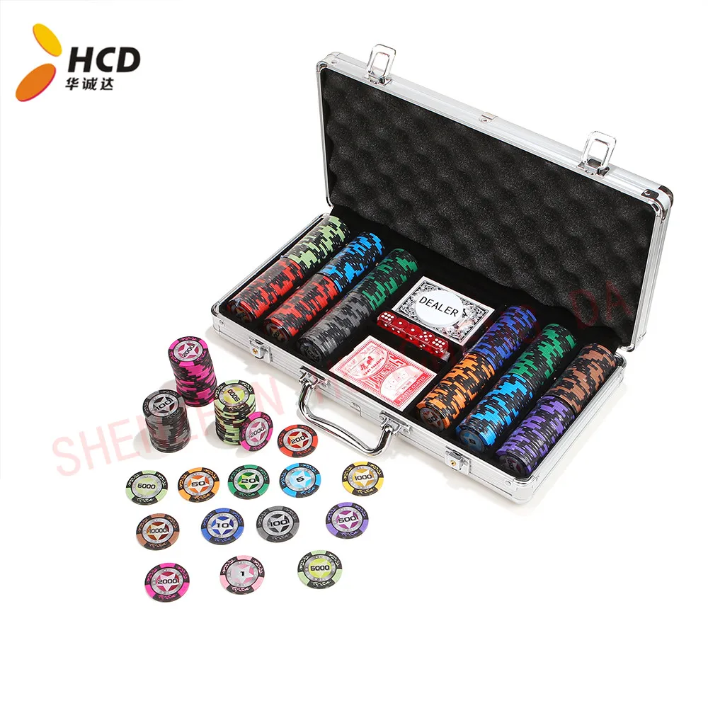 Wholesale Casino Custom Poker Chips Clay material 300 Piece Set 14g Clay Poker Chips set with aluminum case
