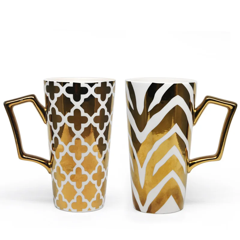 Luxury Coffee Tea Mug With Gold Handle Shinny Ceramic Porcelain Mug