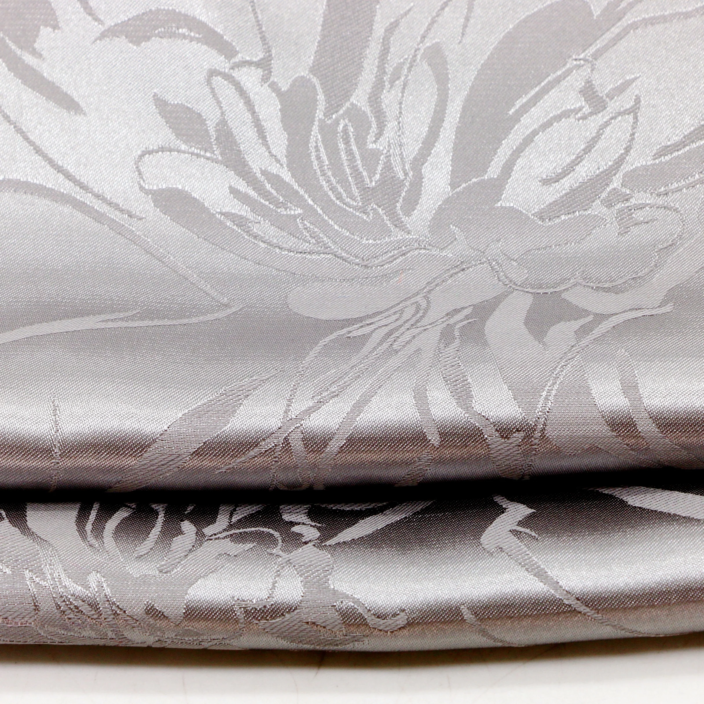 High quality Breathable 100% Polyester Silver chrysanthemum pattern jacquard satin fabric for dresses