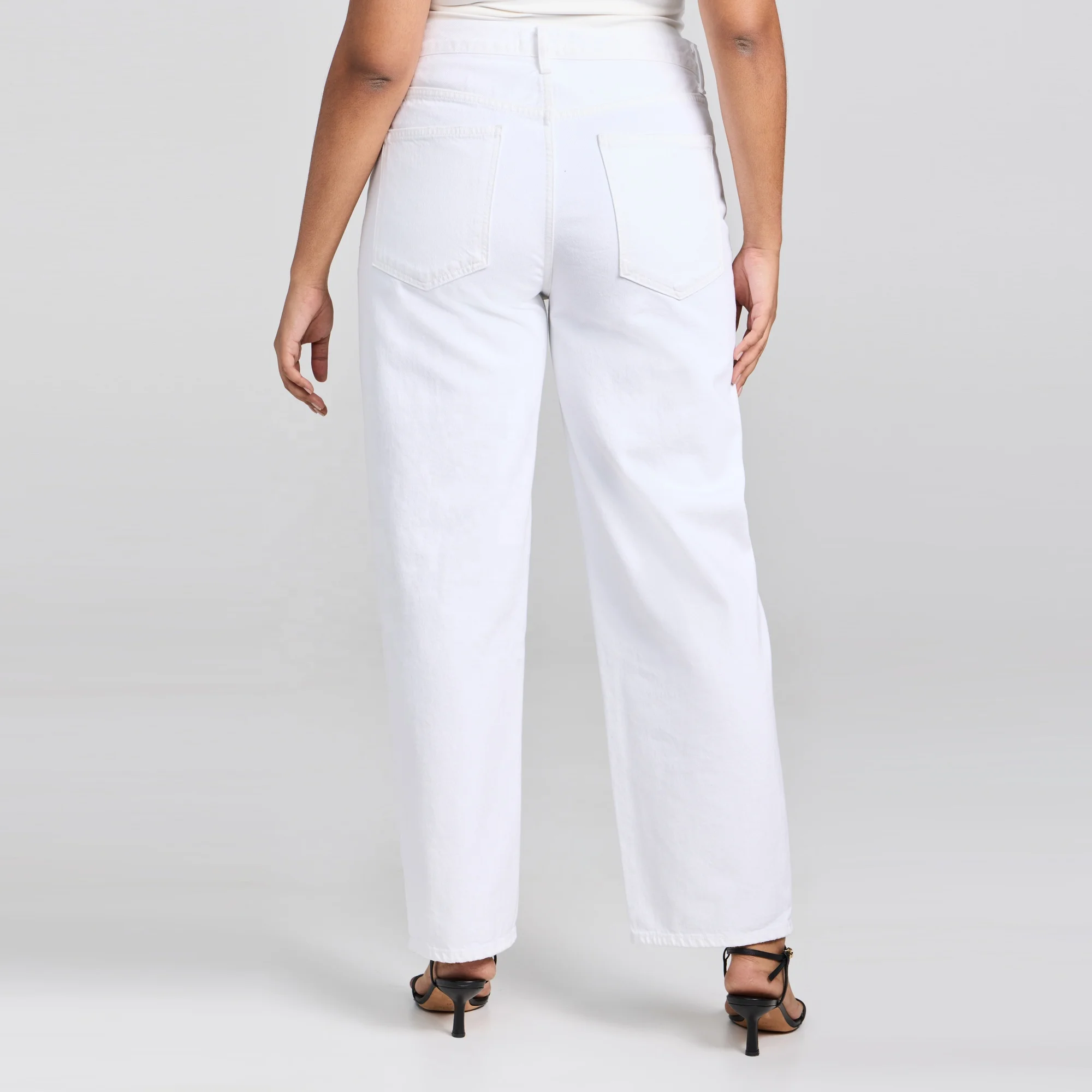 Pure white straight classic high waist cross women jeans