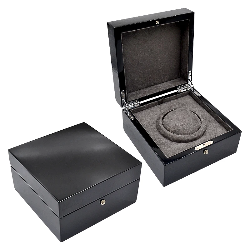 Custom Black Piano Lacquered  Gift Wood Watches Box Packaging Single Luxury Wooden Watch Boxes
