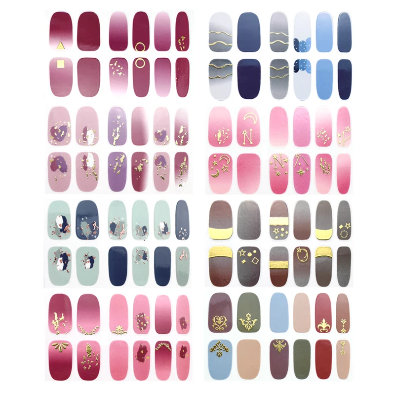 
12 Strips 3D Multi Colour Nail Polish Strips Sticker For Nail Art Full Cover Star Moon Nail Wraps 