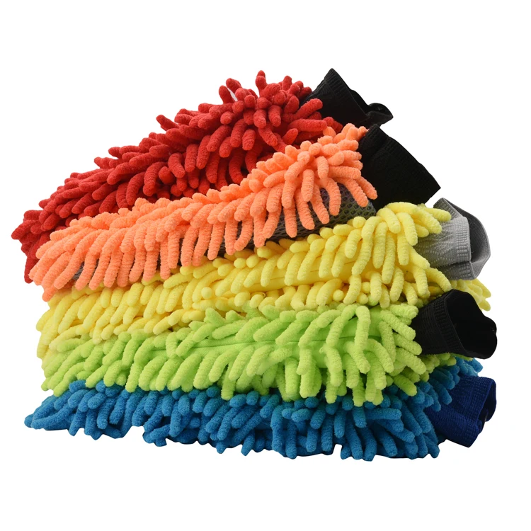 Good Quality 2IN1 Chenille Microfiber Cleaning Mitt Car Wash Glove With Mesh Cloth