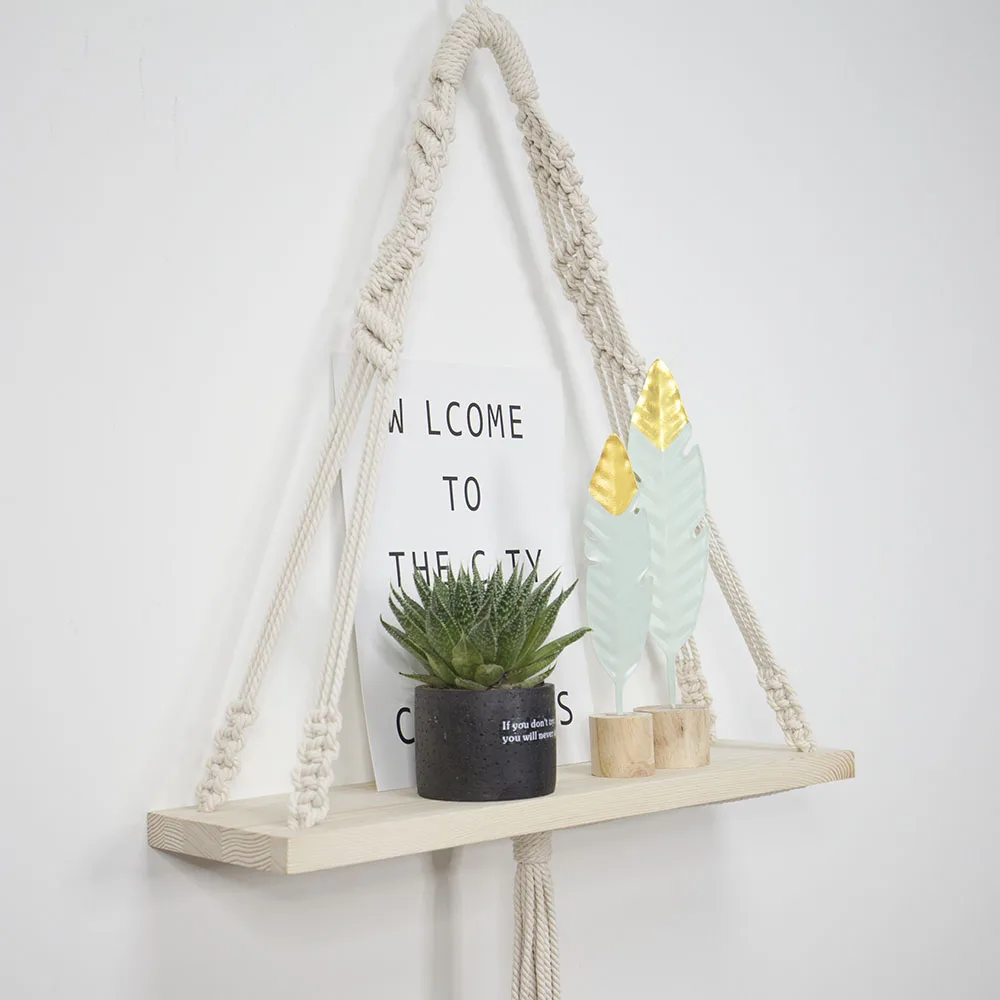 Supplier Wholesale High Quality Wood Macrame Wall Hanging Planter Shelf