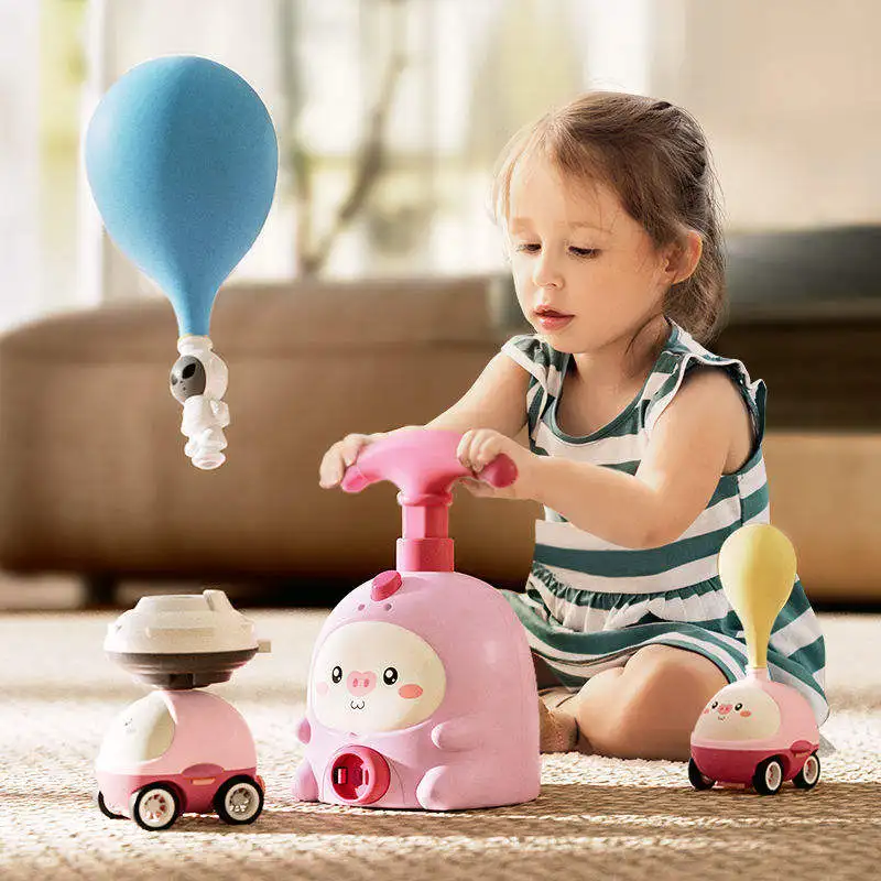 Power Balloon Cars Toy Hand Pressed Balloon Animal Shape Launcher Car Toy Set Air Power Balloon Car For Children Gift