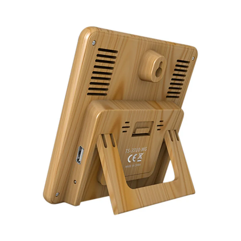 Hot selling wifi Wireless Weather Station wooden Day time Digital Calendar color touch screen usb port for mobile charging