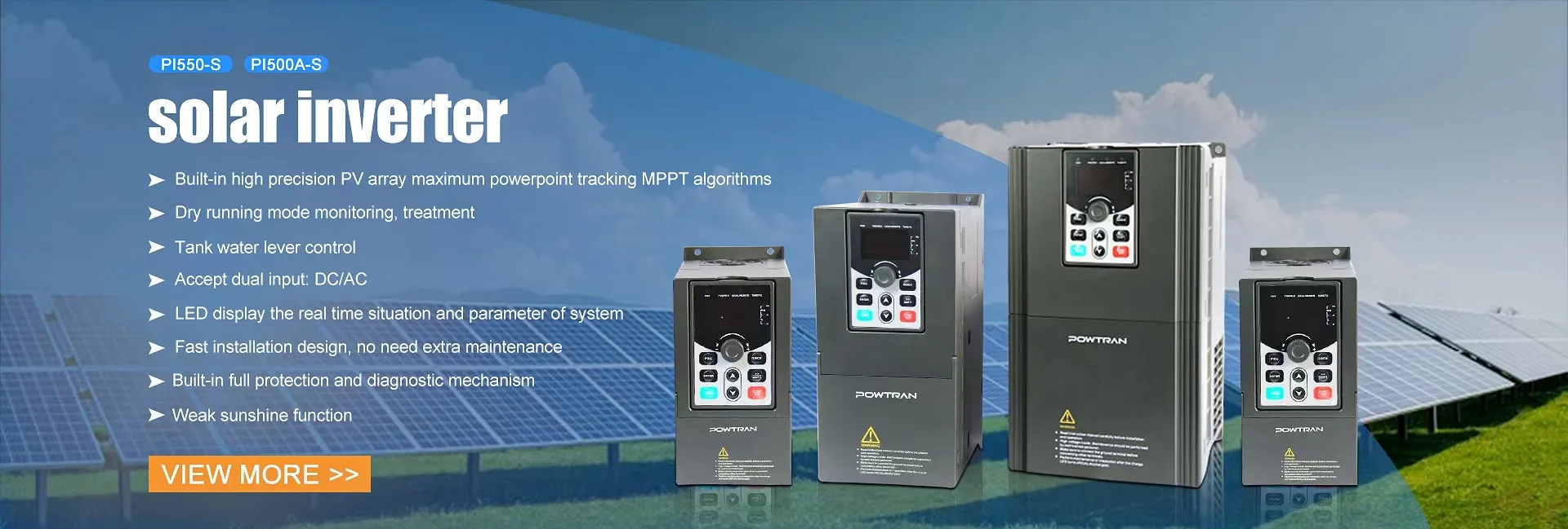 POWTRAN 0.4kW To 400kW  DC/AC input at the same time 220V 380V Solar Pump Inverter Single Phase 3 Phase For solar power system