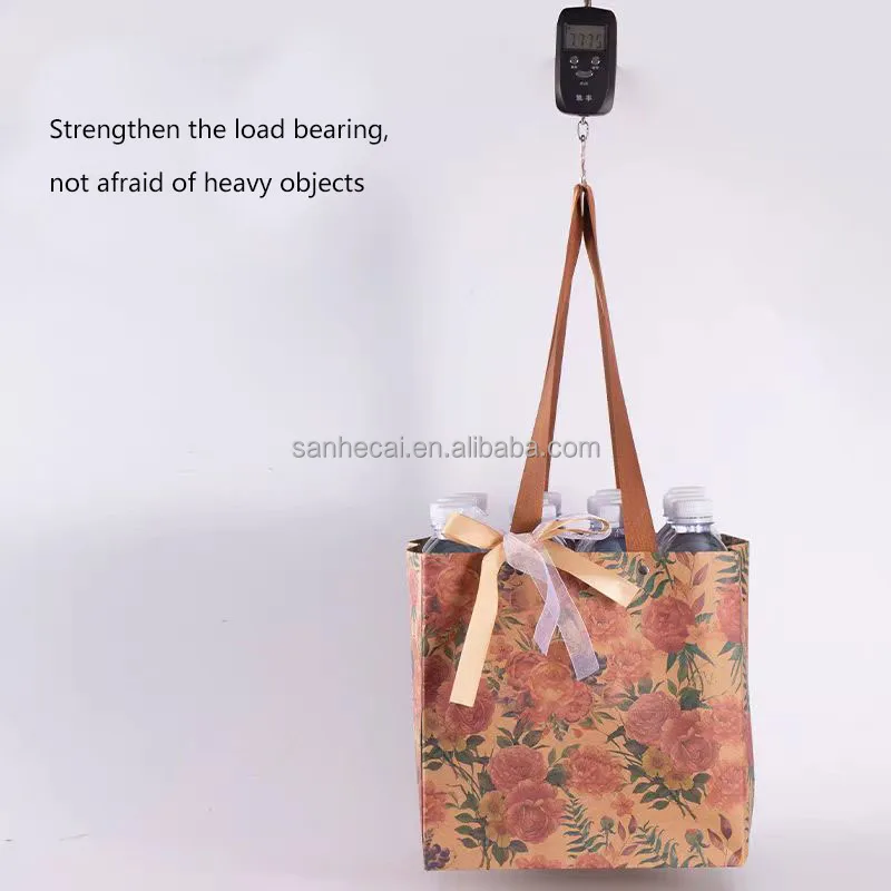 Handmade Retro Rose Kraft Paper Bag for Clothing Store Facia Mask Shoe Box Packaging Custom Logo Digital Printing for Gift Bag