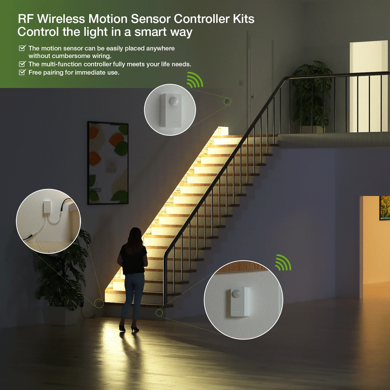 RZ016 Dimmable time delay DC12V 24V LED lighting Wireless Motion Sensor Kit