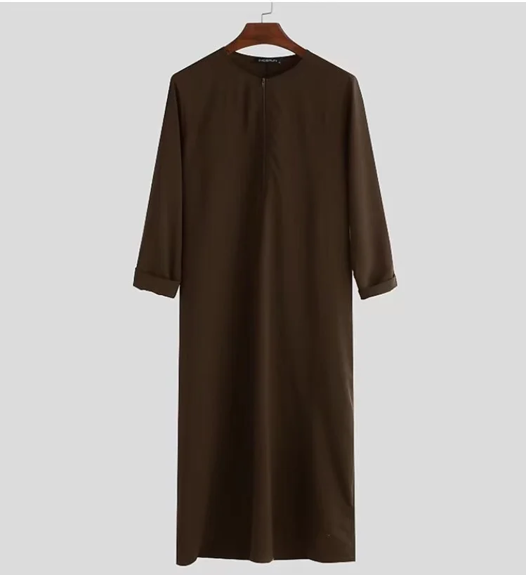 OEM Muslim Islamic Arabic Men Casual Rounded Collar with Zipper Long Shirt pullover Sweatshirt Robe Thobe