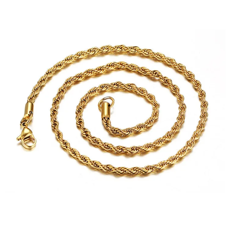 2/3/4/5/6/7mm wholesale chain necklace 316l stainless steel silver black rose 14k 18k real gold filled rope chain
