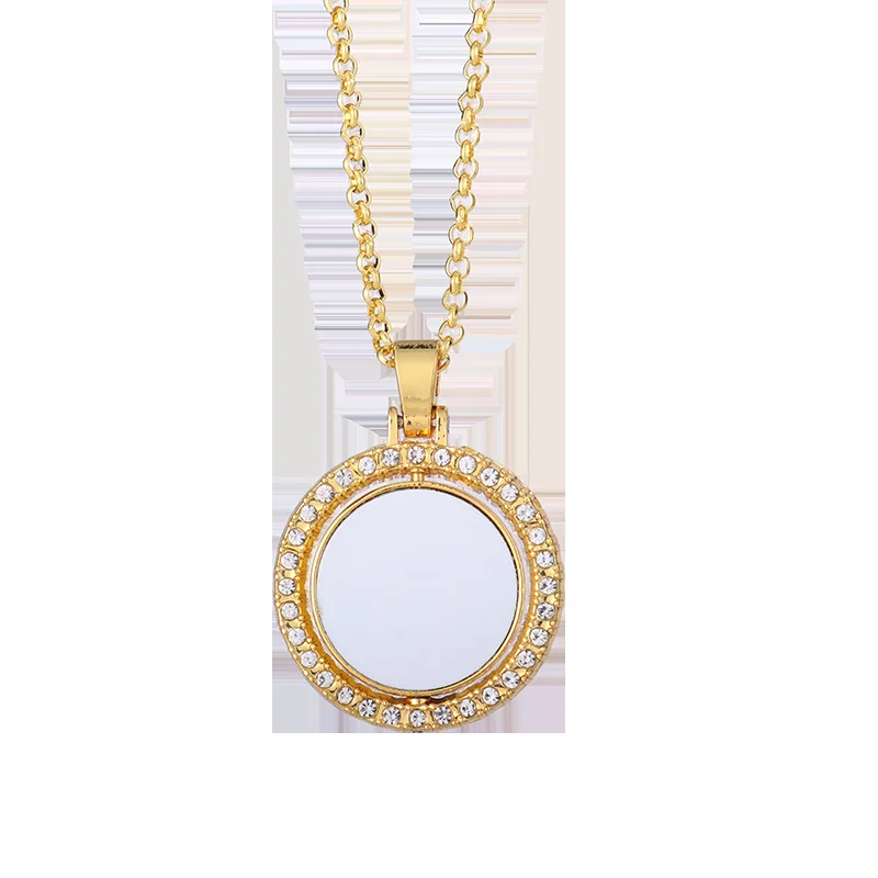 Sublimation Blanks Round Necklace With Diamonds For Family Love Gifts