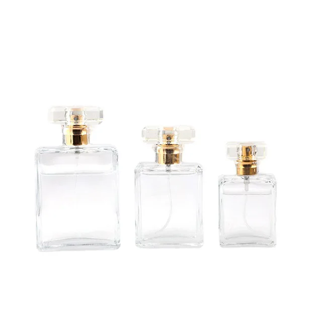 30ml 50ml 100ml Empty Luxury Square Spray Fragrance Perfume Bottle with Metal Lid Spray Pump Glass Bottle