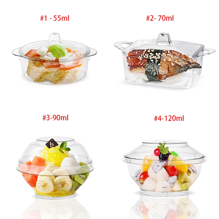 BST Square Round Dessert Pudding Mousse Cup clear Disposable Plastic Salad Bowl with Lid