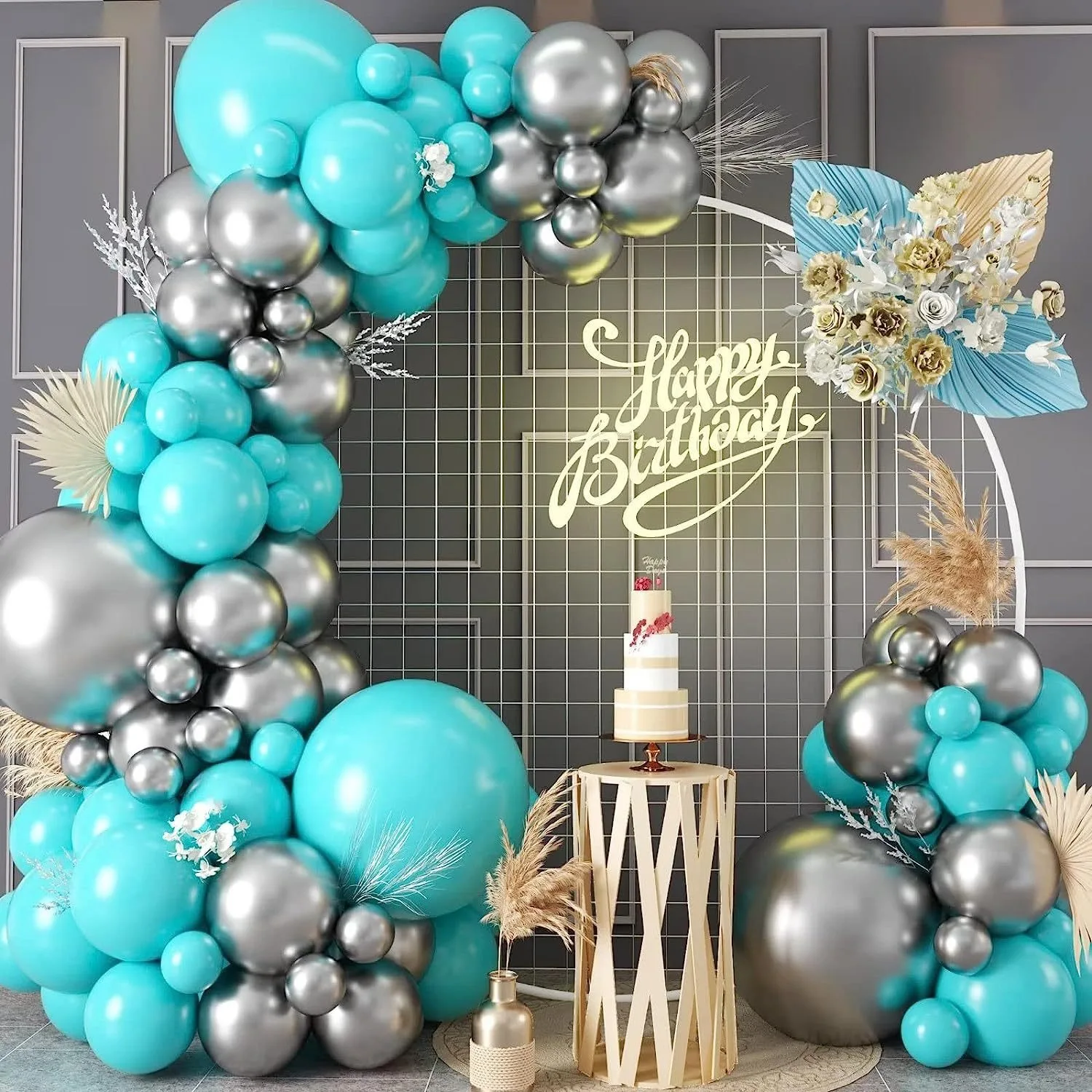 Tiffany Blue Metal Silver White Balloon Garland Set Birthday Party Decoration Event scene Layout Arch balloons