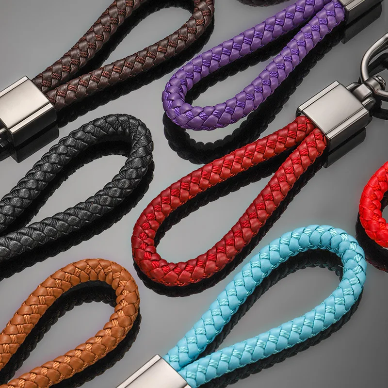 Fashion Hand Woven Leather Car KeyChain Detachable Metal Rotating Horseshoe Buckle leather Key Chain For Men Gift