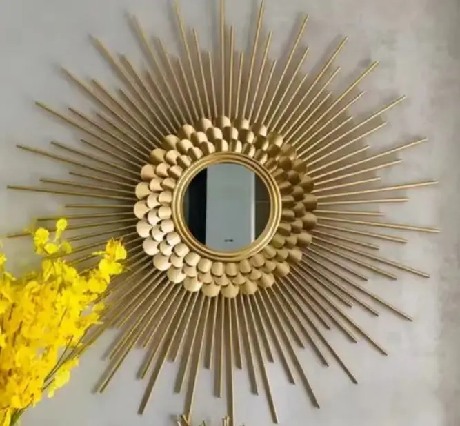 Factory Nordic Style Luxury Gold Wall Mirror Decoration 3D Sun Flower metal Wall Art Decor For home decor