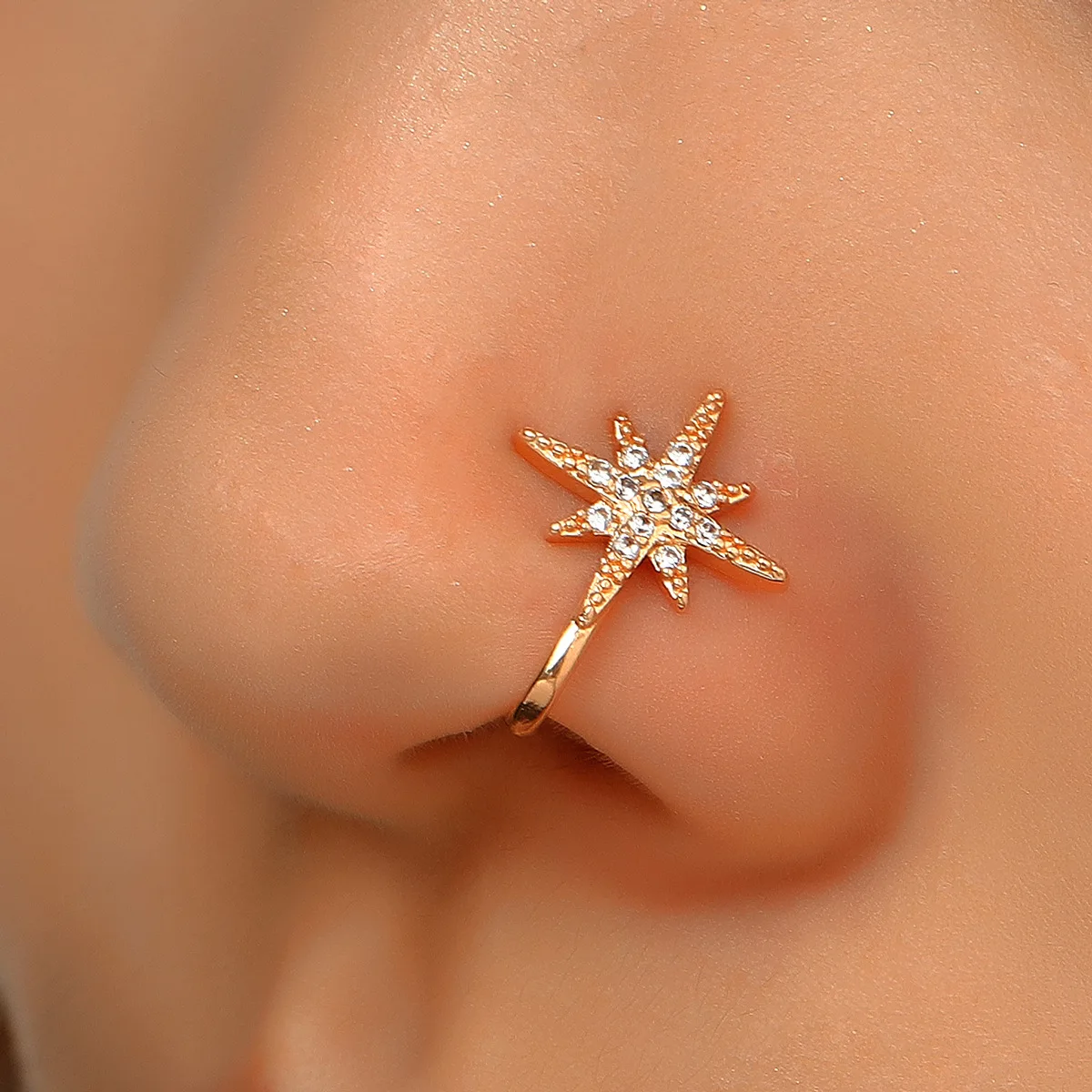 Wholesale 14k gold nose ring zircon star love crown nose clip hinged nose ring
