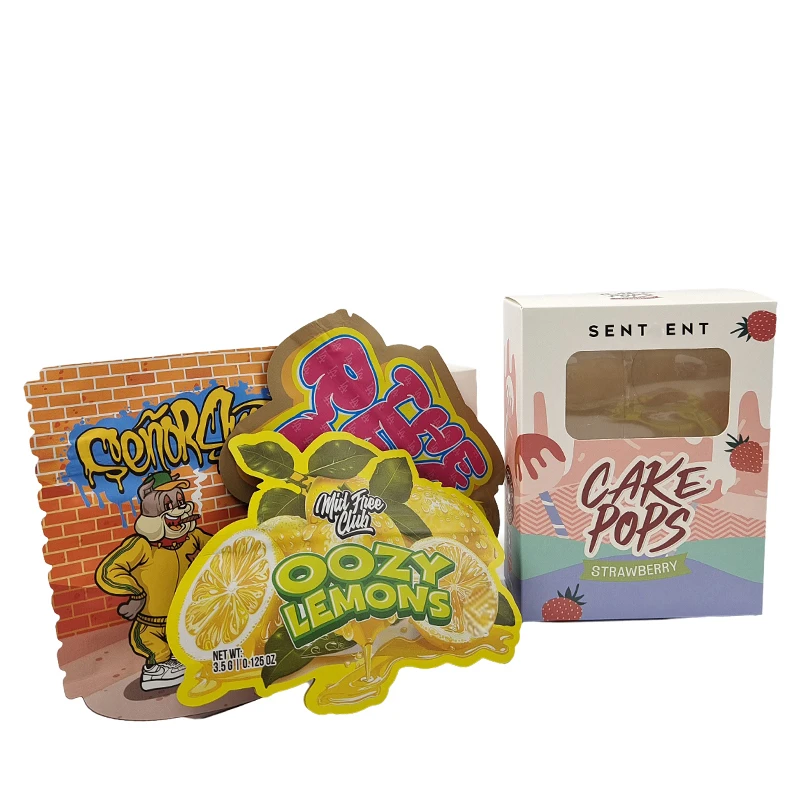 Custom3.5g Gummy Herb Biscuit Candy Packaging 3.5g Cereal Display Paper Boxes With Edibe Die Cut Ziplock Mylar Bags