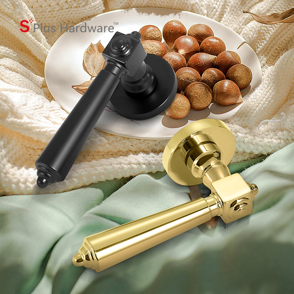 Modern Zinc Interior Door Handle Black Gold Lockset