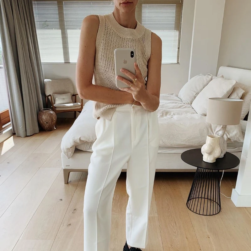 New Trend Women Crew Neck Knitted Sleeveless Ribbed Casual Sweater Vest In Stocks