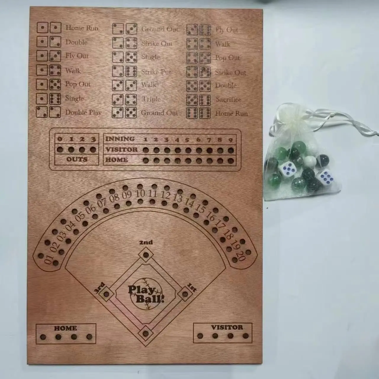 Wooden Board Game - Fun Baseball Marble Game for Family Game Night