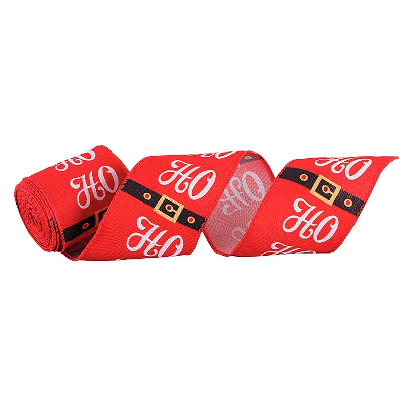 MSD Ribbon Customized Red Burlap Merry Christmas Printed Ribbon for Christmas Decoration
