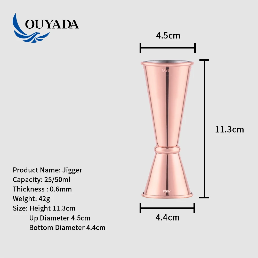 OUYADA Factory Direct Japanese Custom 25/50ml Double Head Ring Stainless Steel Rose Gold Bar Copper Plated Jigger Cocktail