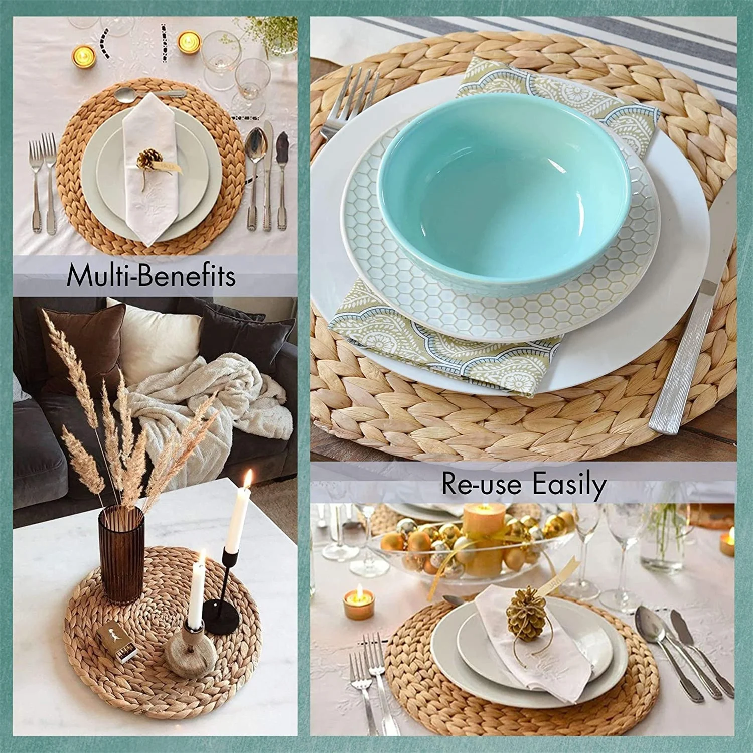 Round Natural Placemats Handmade DIY Mat Braided Table Mats for Dinner Parties