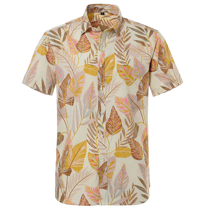 Vintage turn-down collar hawaiian beach compression all over print shirts for men