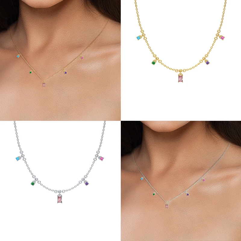 ROXI 925 Sterling Silver Fashion Long Necklace Jewelry Colorful Diamond CZ Gold Initial Necklace