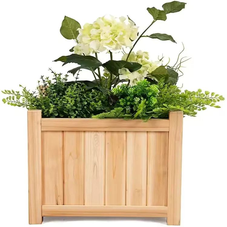 Garden Balcony Raised Flower Bed Folding Wood Planter with Drainage Hole & Base Outdoor Elevated Planting Box