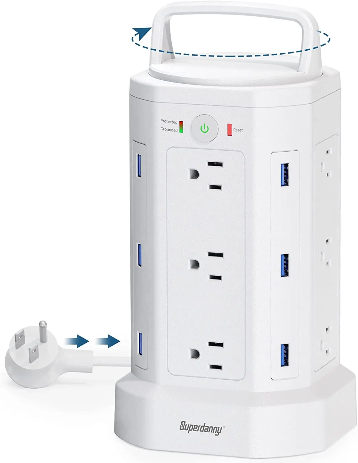 Superdanny US table mount multi plug usb socket outlet extender surge protector power strip with usb