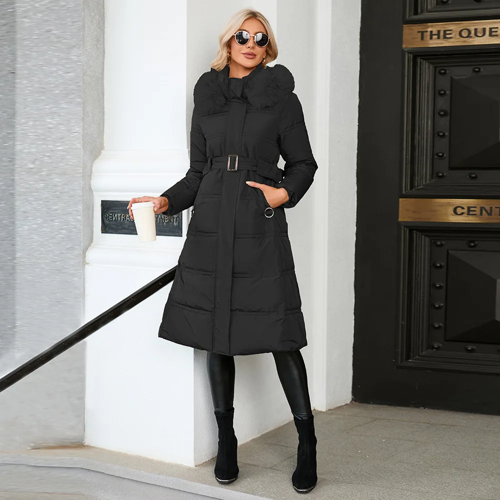 2023 Winter Warm Coat Hooded Large Collar Jacket Waist Down Cotton Coat Mid-length Cotton Padded Clothes For Women