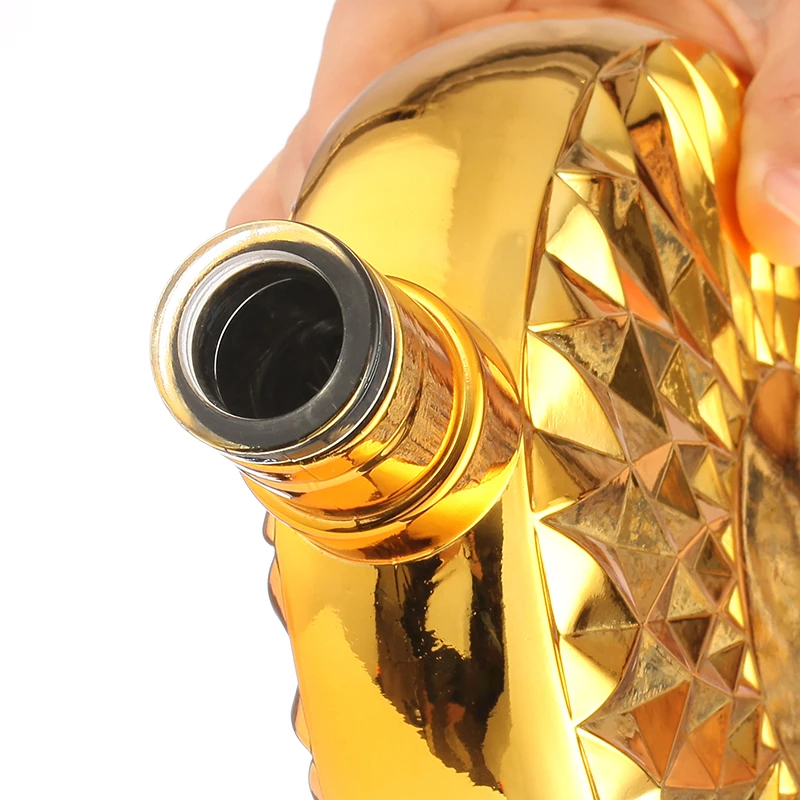 750ml Glass Bottle Gin Tequila Whisky Brandy Glass Alcohol Bottle gold color electroplated with corks