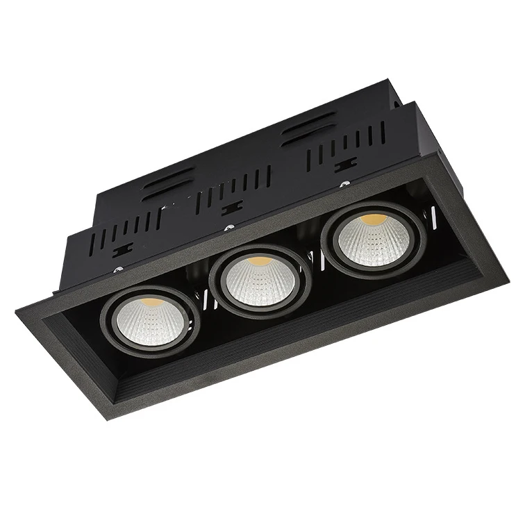 Three Head 10W*3 LED Ceiling Down Square COB Downlight Recessed Rotatable Adjustable Grille Light