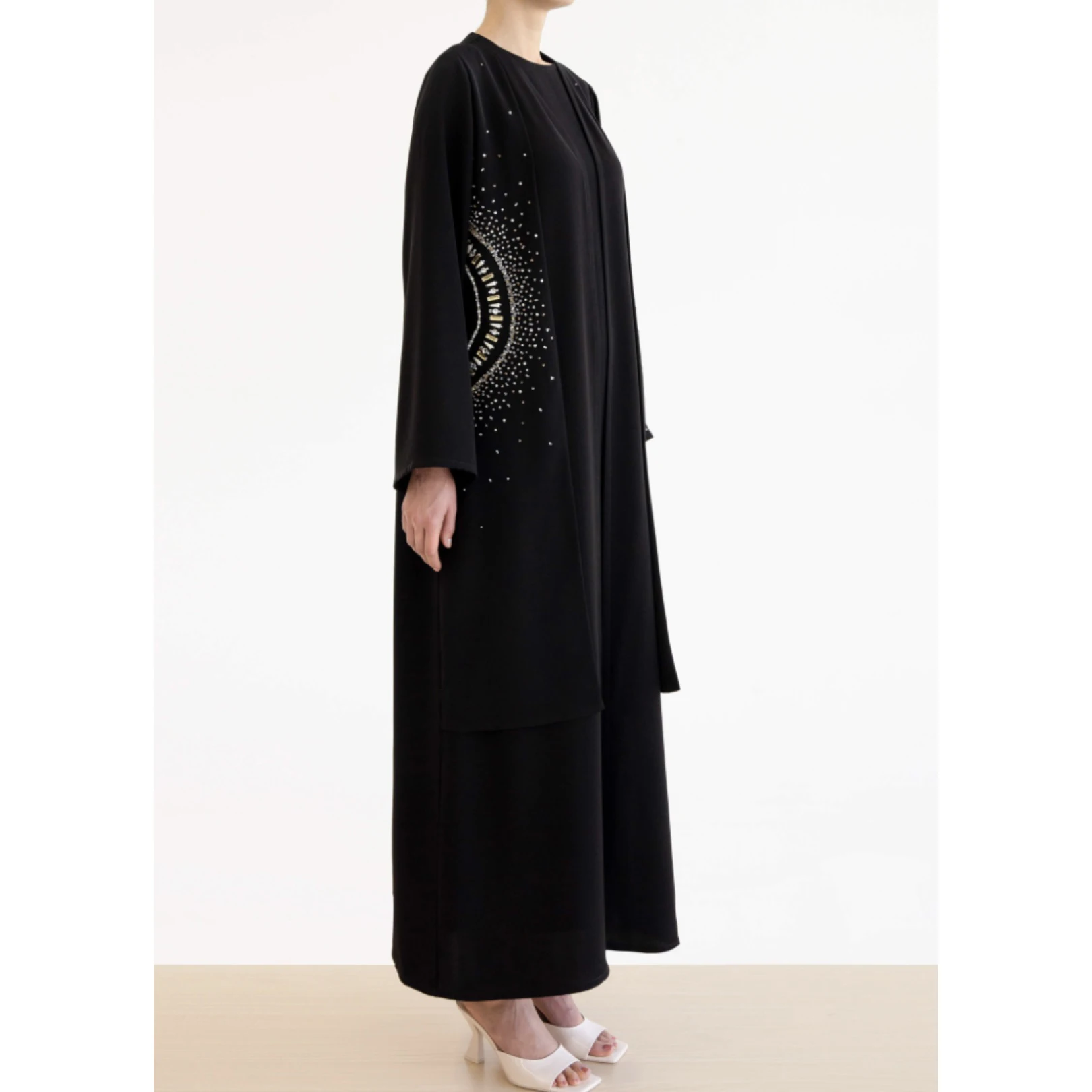 Modest Elegant Embroidery Sequins Islamic Clothing Ladies Women Long Open Abaya Dubai Kimono Muslim Long Sleeve Dress