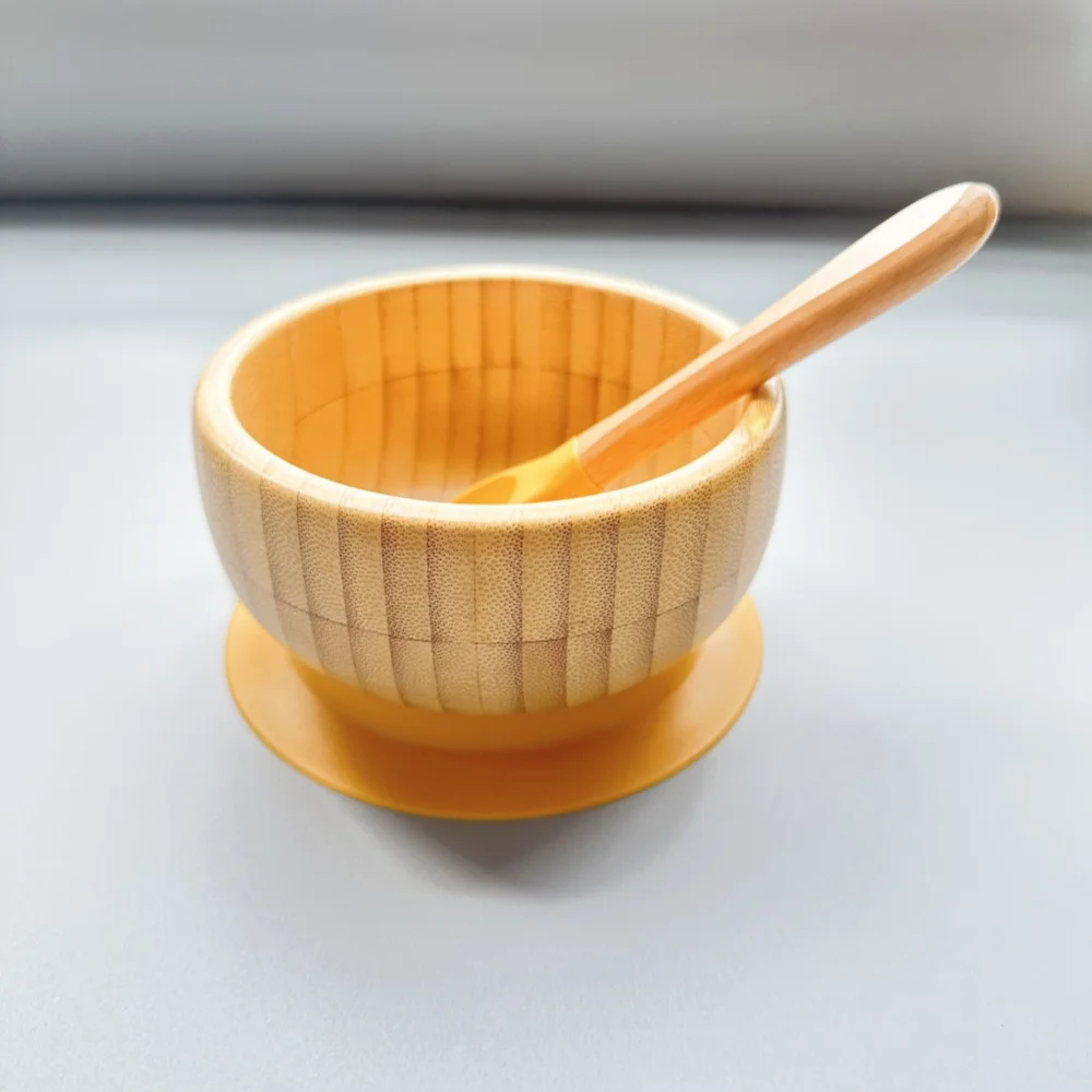 eco friendly new product ideas baby bamboo bowls spoon baby feeding set with silicone suction