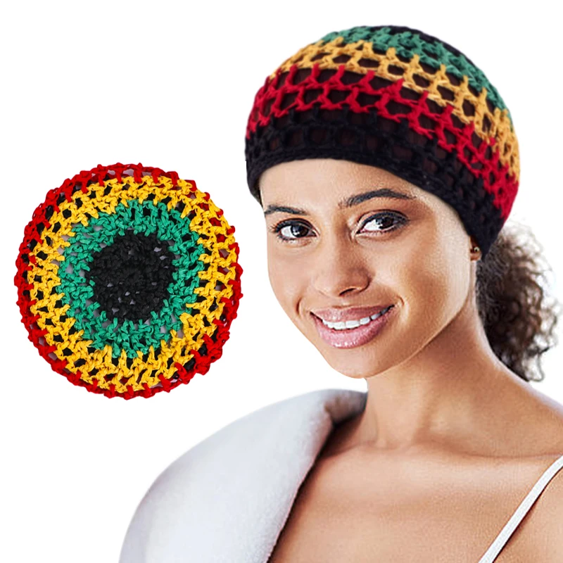 Jamaican reggae rasta crochet hair net mesh cap Knit Snood Hat Thick Short Women Hairnet Snoods Cover Ornament