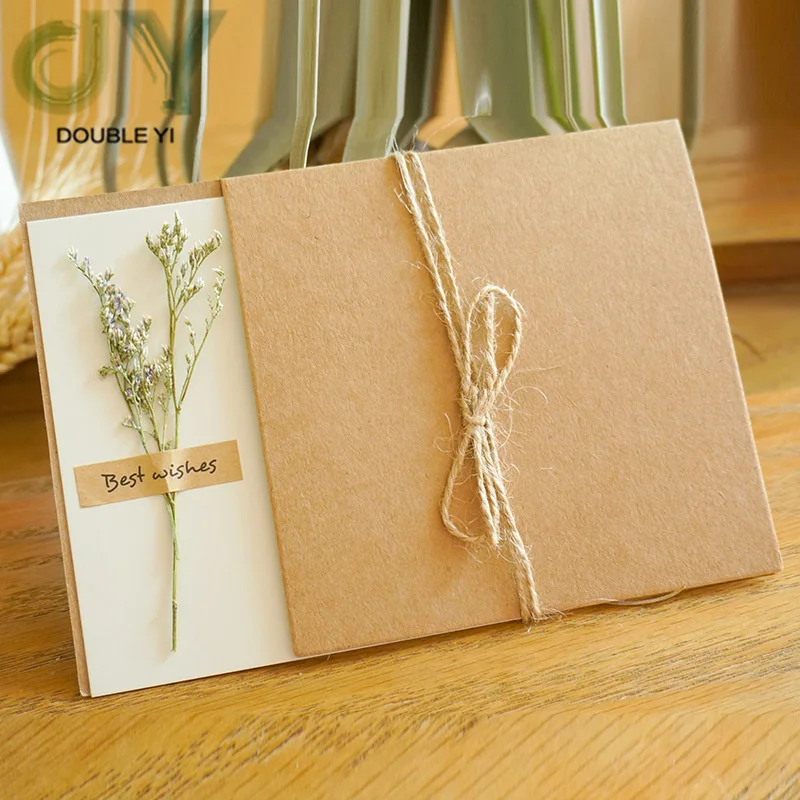 Dry Flower Invitation Greeting Card Handmade Leave Message Paper Cards for Birthday Christmas Thanksgiving Day