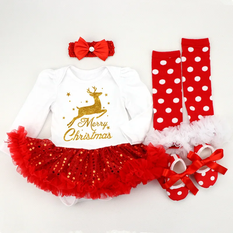 My 1st Christmas Costume Baby Rompers Tutu Dress Infant Newborn Jumpsuit Baby Costumes 0 to 18 Months Headband+Dress+Socks+Shoes