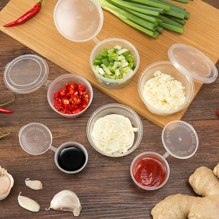 China Factory Food Packaging Disposable PP Plastic Container 1 oz 2oz 3oz 4oz 5oz Sauce Cup with Lid