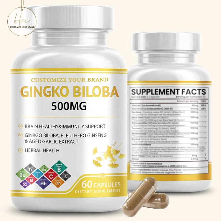 Traditional Energy Booster Brain Red Panax Ginseng Tablet Ginkgo Biloba Leaf Capsule Supplement