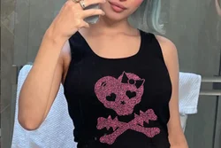 Wholesale Fashion Hot Diamond Round Neck Sleeveless Short short knitted vest top