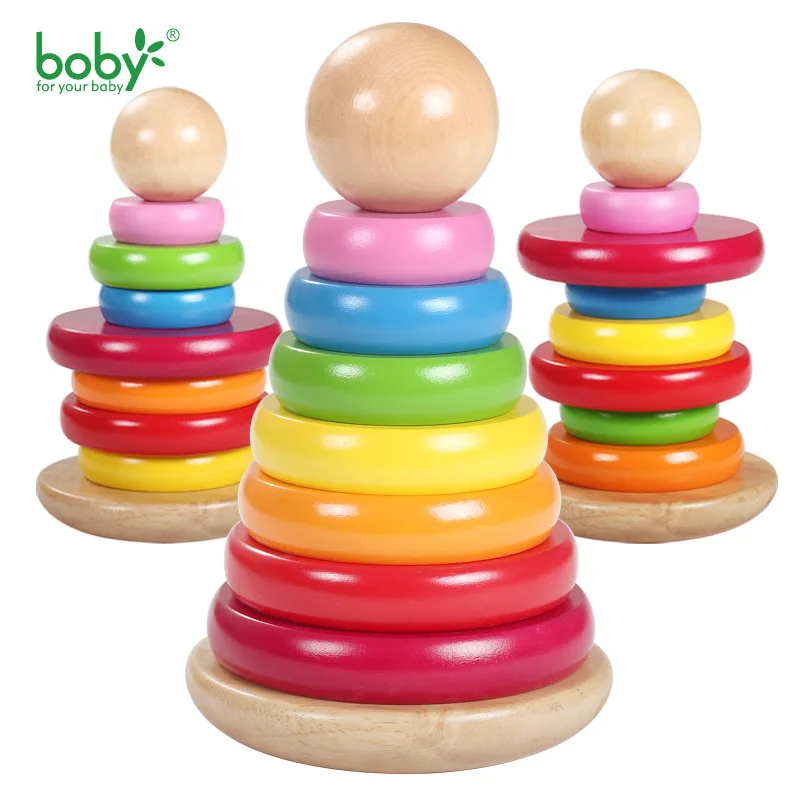 Children Rainbow Tower toys set kids early Educational toys Stacking Ring Classification Blocks Toy