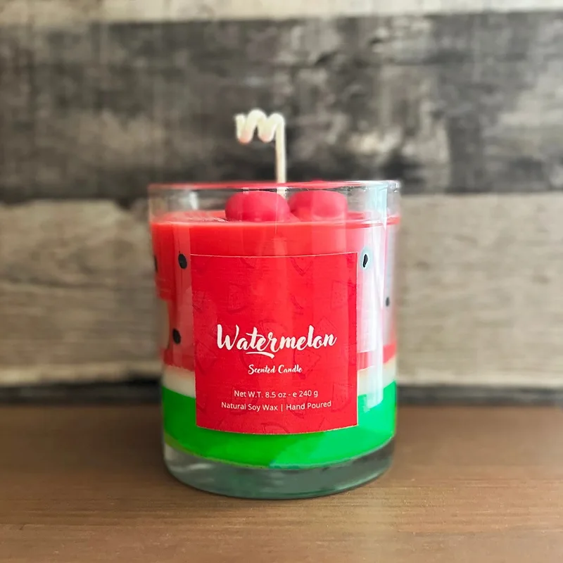 Huaming Wholesale DIY Handmade All Natural Soy Wax Scented Layered Candles Private Label Color Juicy Watermelon Scented Candle