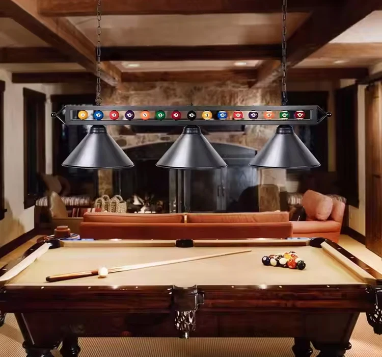 High Quality 3-Head LED Lamp for Billiard Pool Snooker Table Modern Black Metal Ball Design Hanging Chandelier