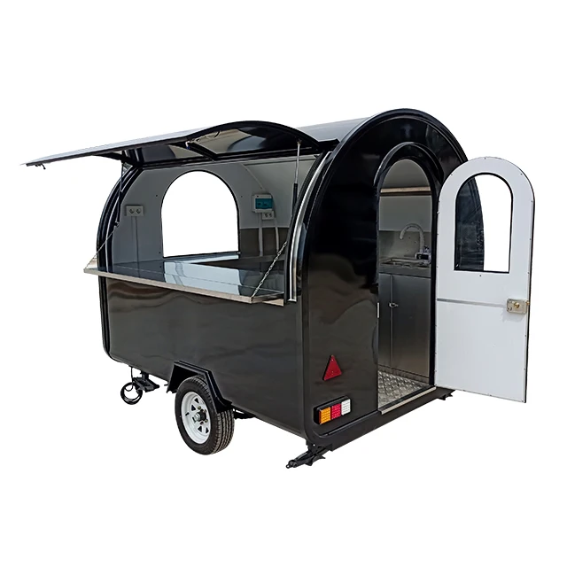 8.2ft black color round type catering food trailer snack selling trailer with 2 wheels